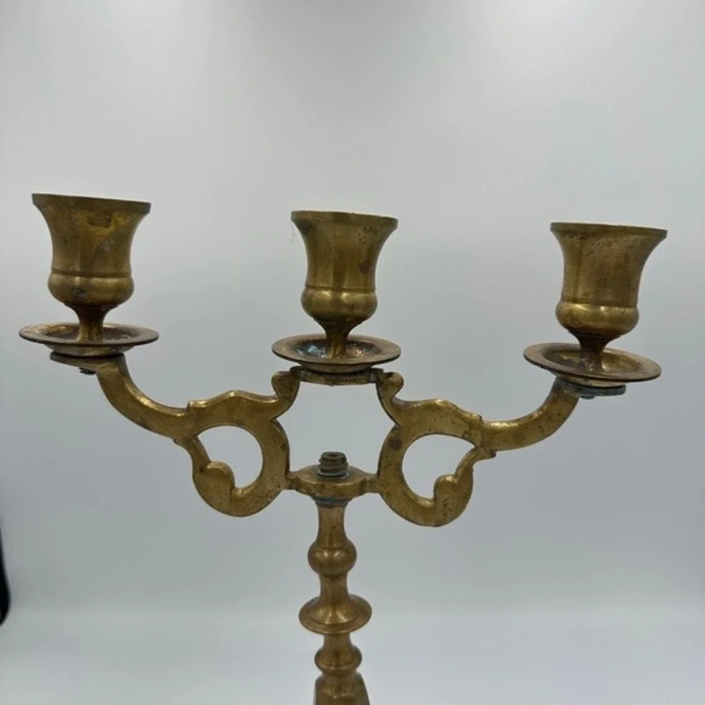 Antique Brass Candelabra 3 Arm Taper Candle‎ Holder Ornate Tabletop Decor